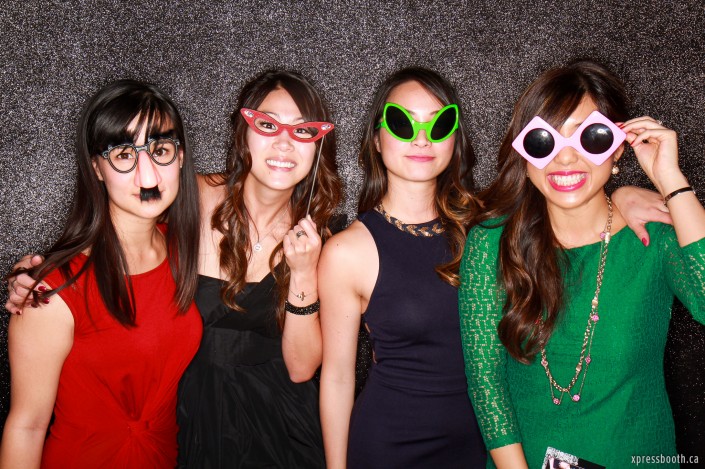 A group of ladies wearing funny glasses