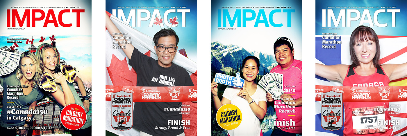 IMPACT Magazine at Calgary Marathon Expo 2017 - Canada 150 Coast-to-Coast theme, Boomerang Animated Videos, Magazine-style photos using Green Screen technology